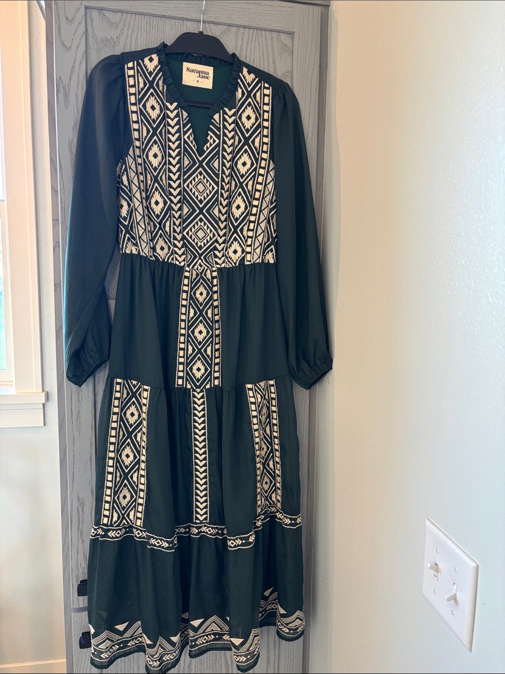 Savanna Jane Black Dress with Cream Embroidered Panels